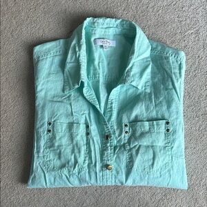 Aqua Linen Button-down - Women’s size 1X